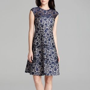 Kay Unger Navy Eyelet Dress with Cream Liner